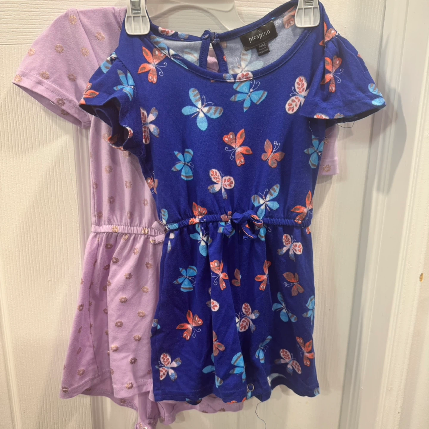 Picapino Girls Rompers - Blue Butterfly & Lavender Flower Print