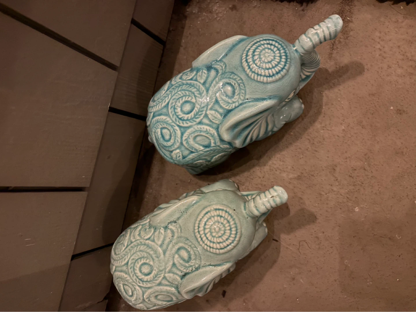 Pair of Ceramic Elephant Figurines - Teal - photo 3