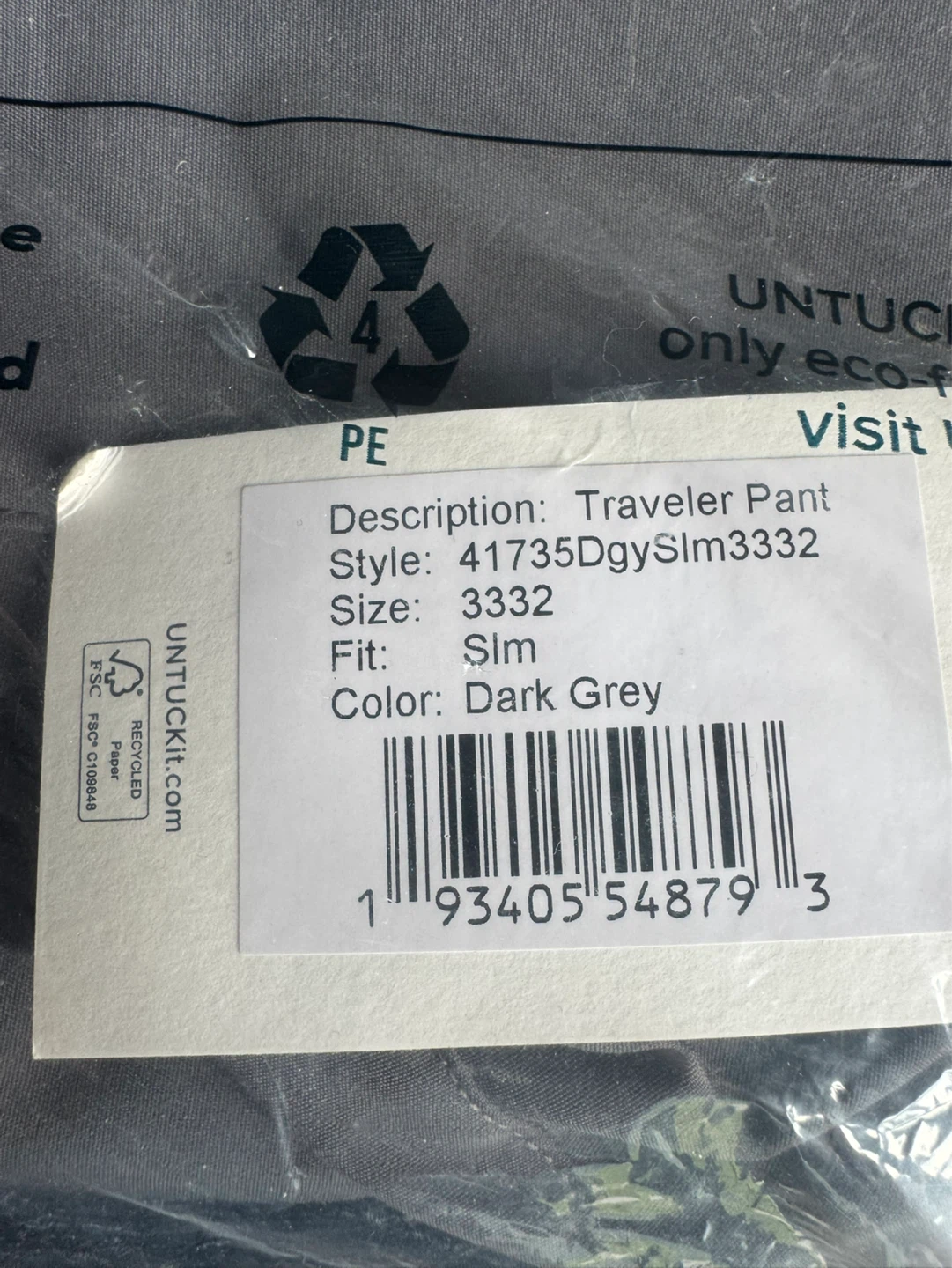 UNTUCKit Traveler Pant - Dark Grey - Slim Fit - Size 3332 - photo 2