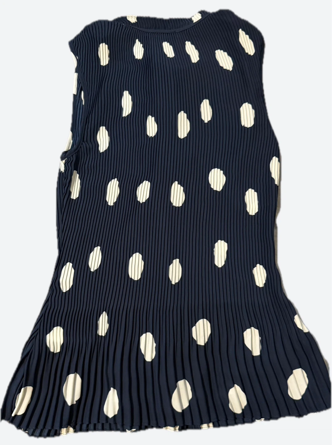 DKNY Navy Polka Dot Sleeveless Pleated Top - Size M