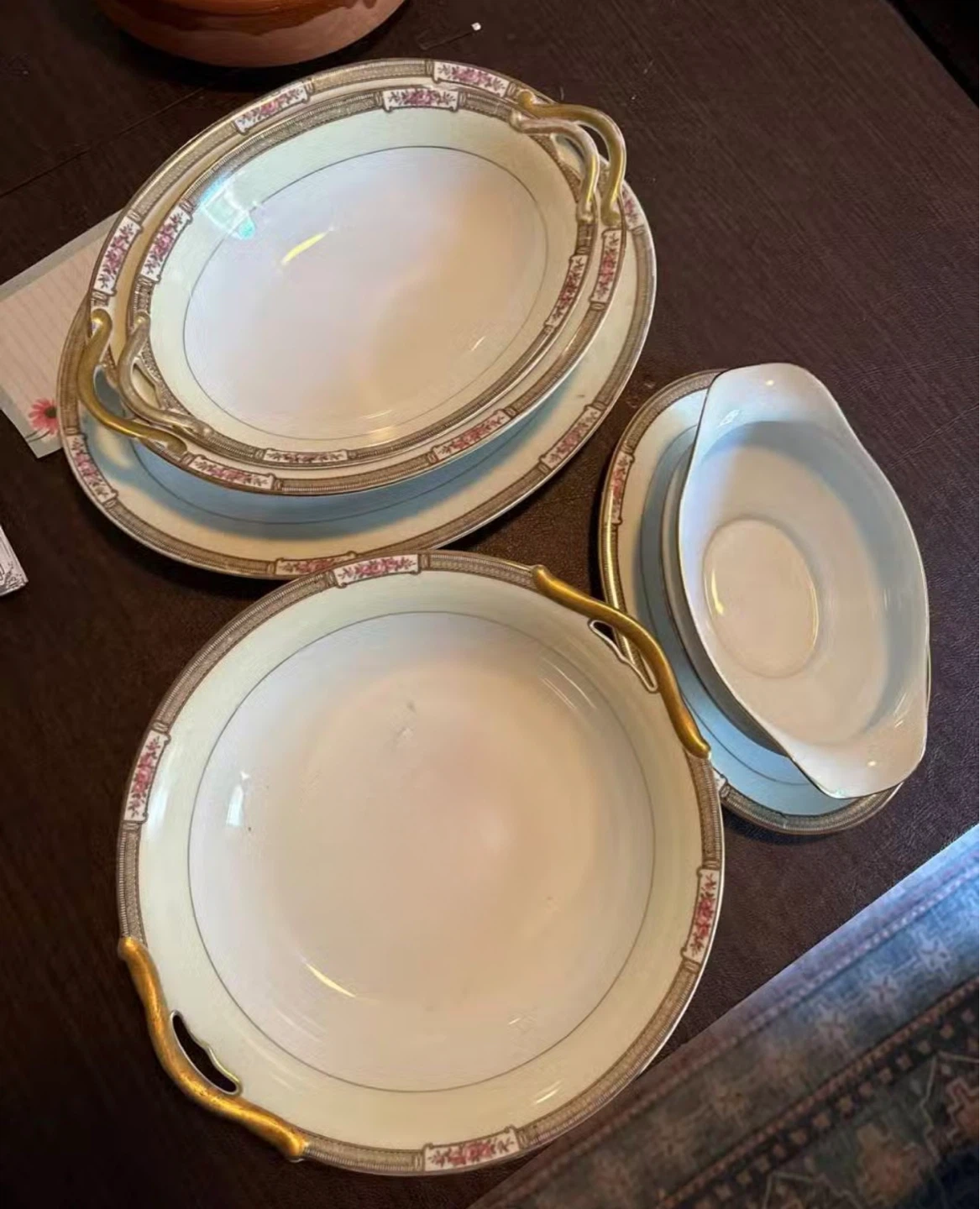 Vintage Floral Serving Dish Set with Gravy Boat
