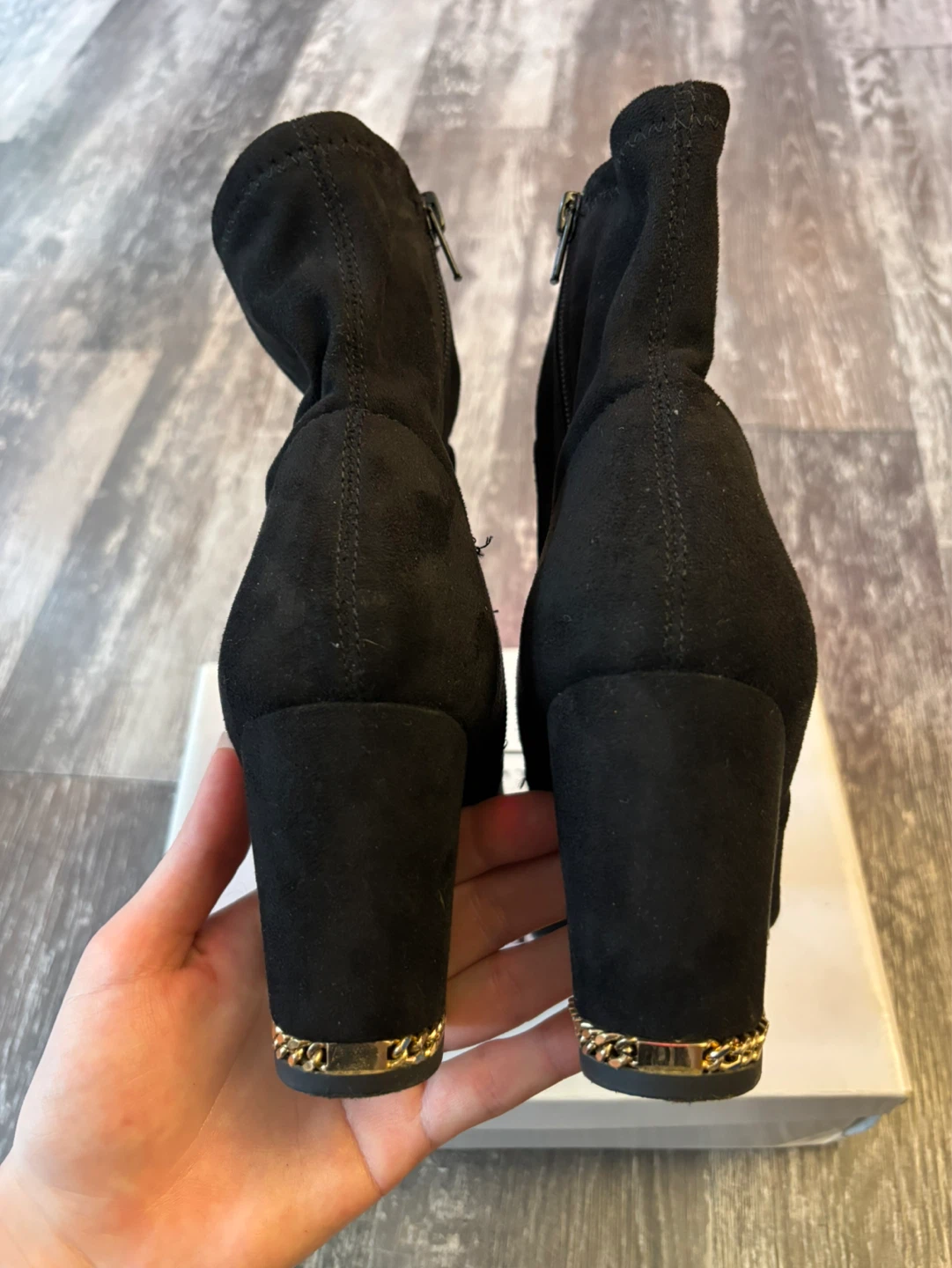 Steve Madden Black Suede Ankle Boots with Chain Detail - photo 3