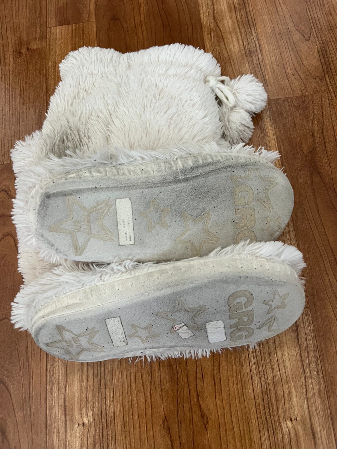 White Faux Fur Boot Slippers with Pom Poms - photo 3