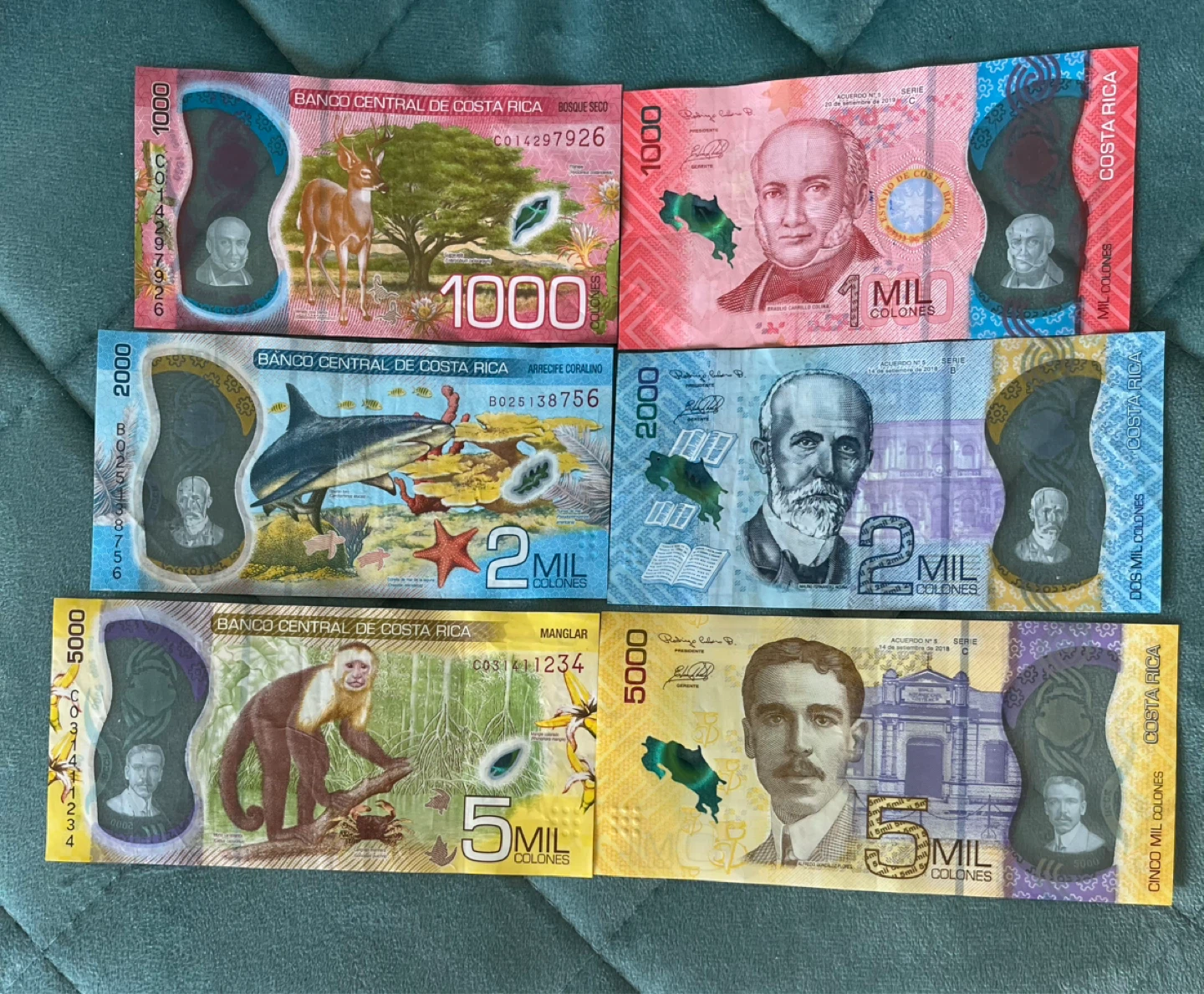 Beautiful Costa Rica Banknotes - 1000, 2000, 5000 Colones