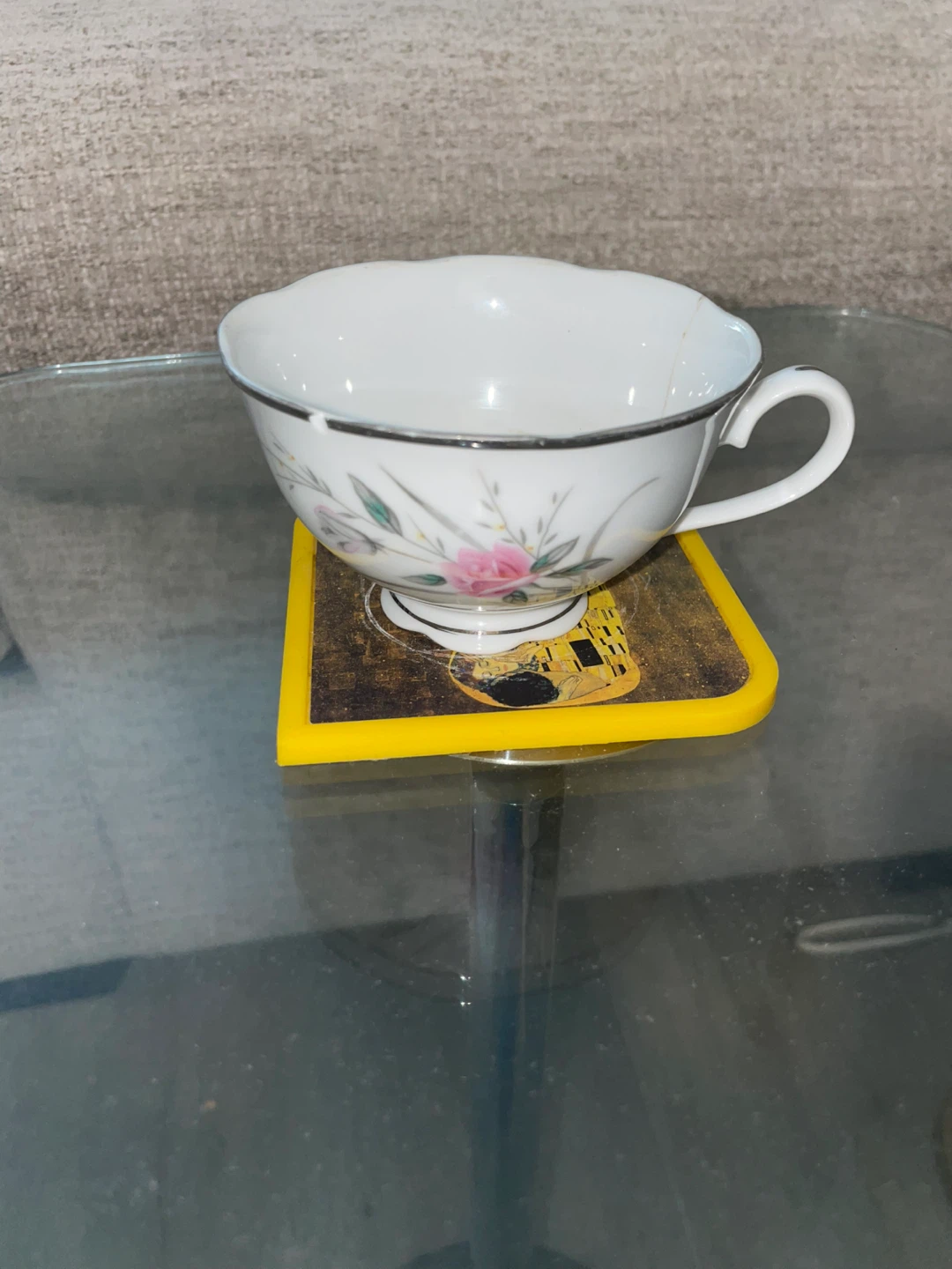 White Porcelain Teacup with Floral Design