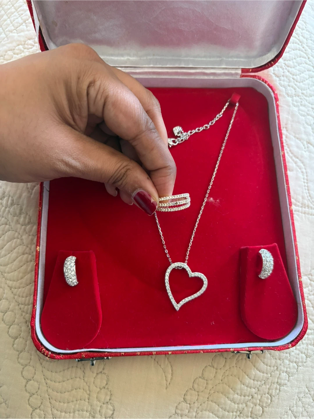 Heart Pendant Necklace, Ring, and Earrings Set - photo 4