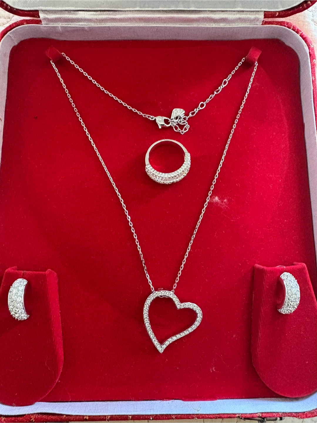 Heart Pendant Necklace, Ring, and Earrings Set
