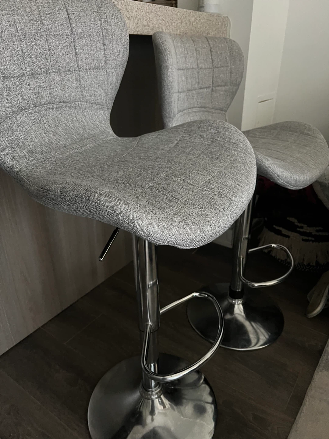Move-out sale: Grey Fabric Bar Stools - Set of 2 - photo 2