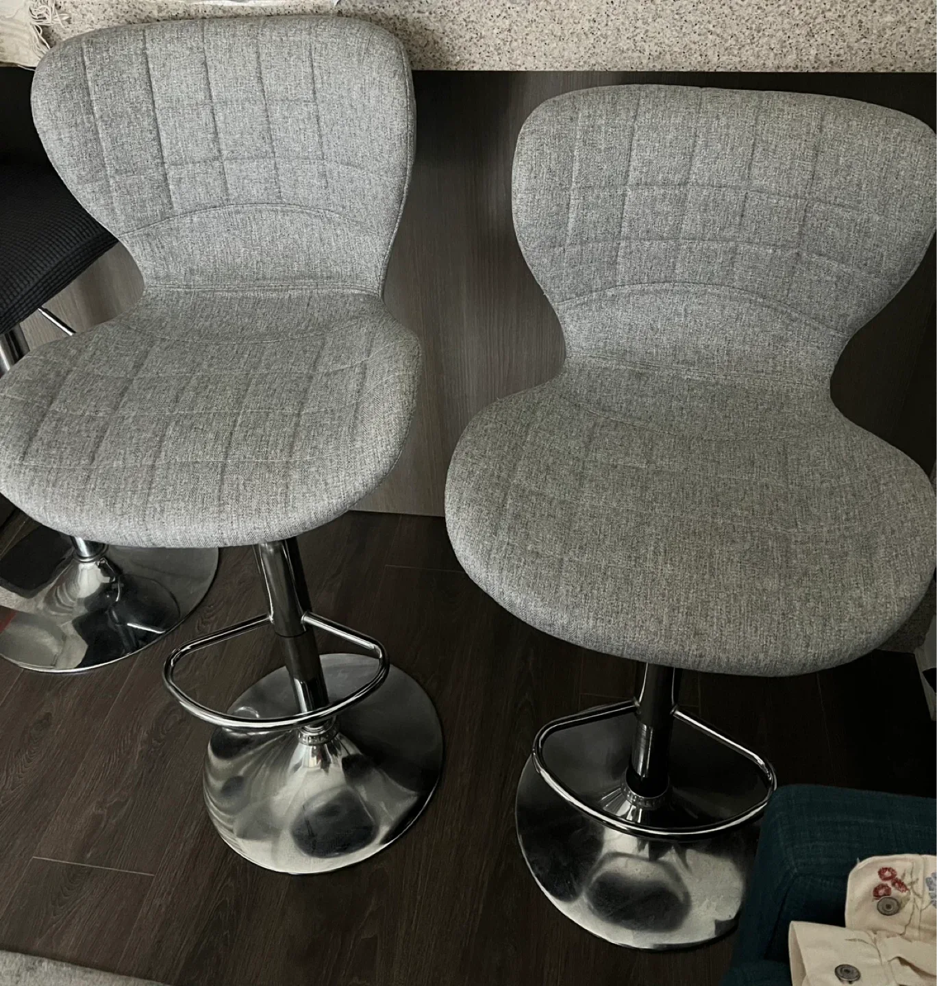 Move-out sale: Grey Fabric Bar Stools - Set of 2