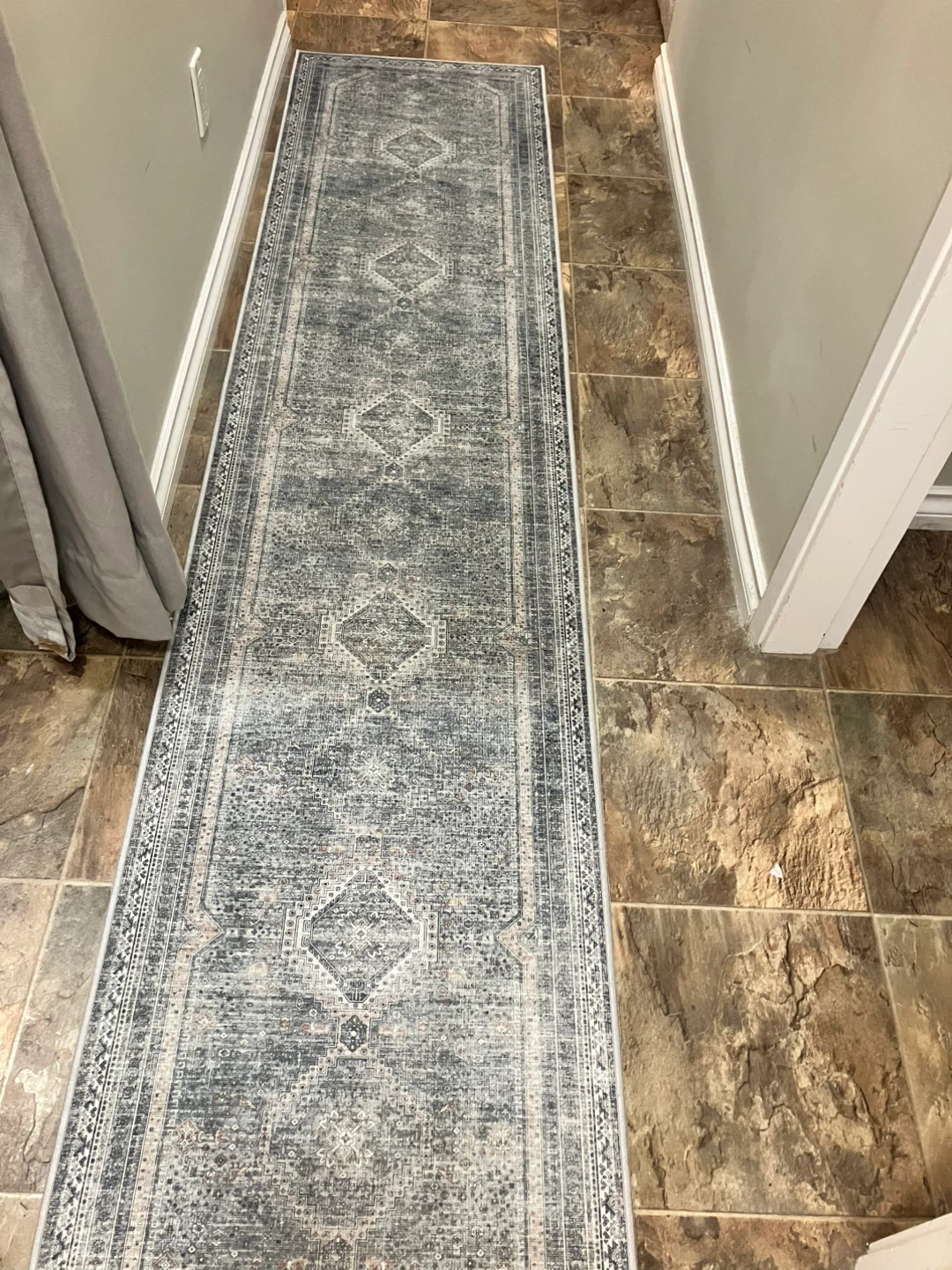 Grey Distressed Medallion Runner Rug