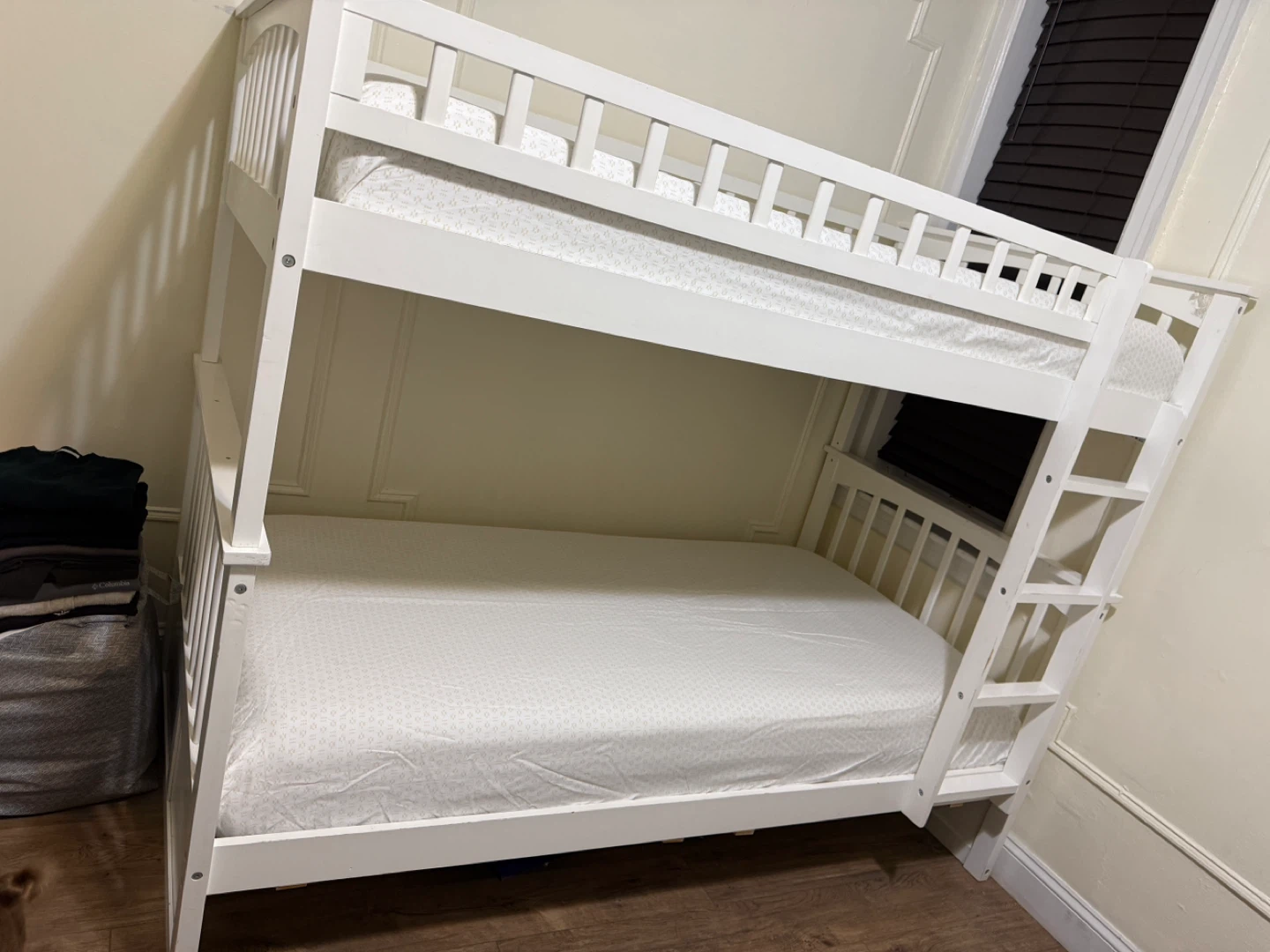 White Twin over Twin Bunk Bed with Mattresses