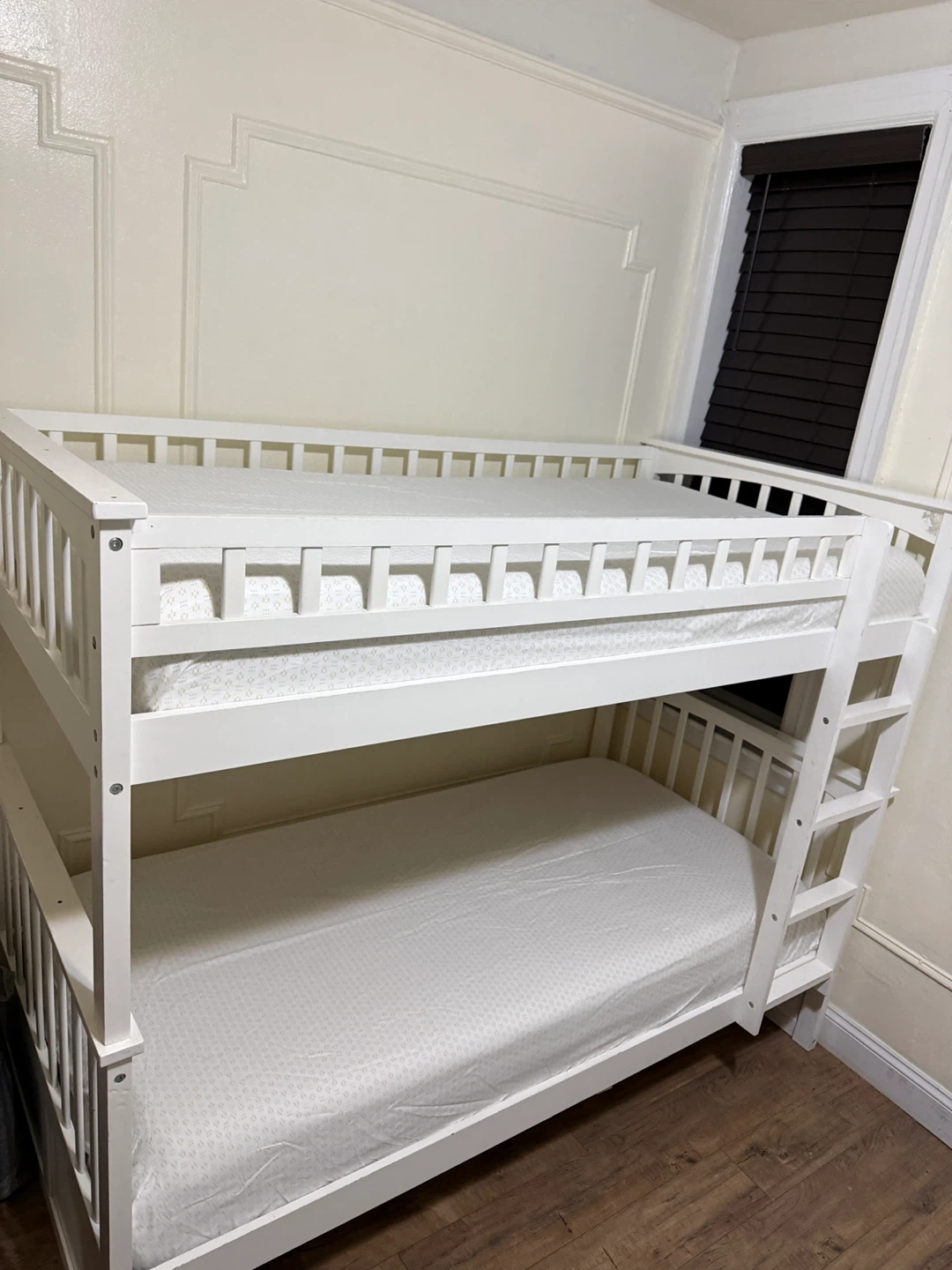 White Twin over Twin Bunk Bed with Mattresses - photo 2