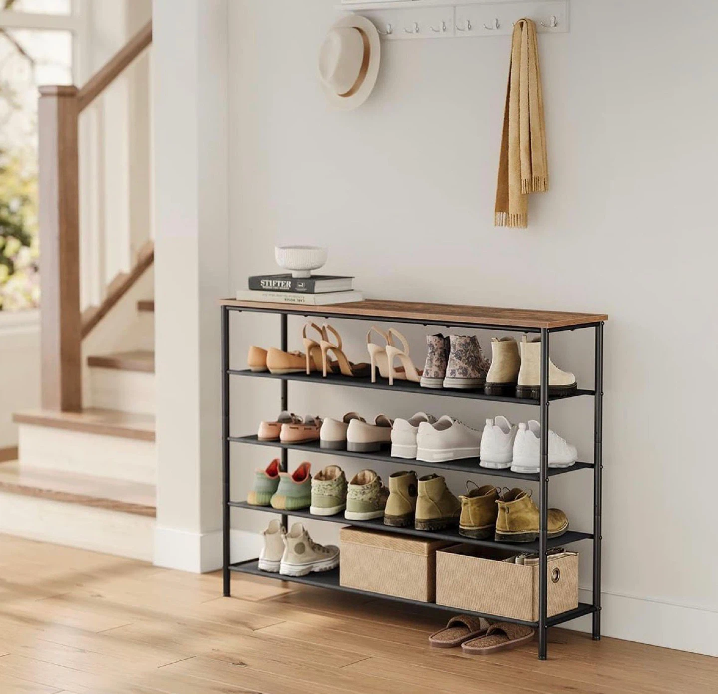 5-Tier Shoe Rack Organizer with Wood Top - photo 2