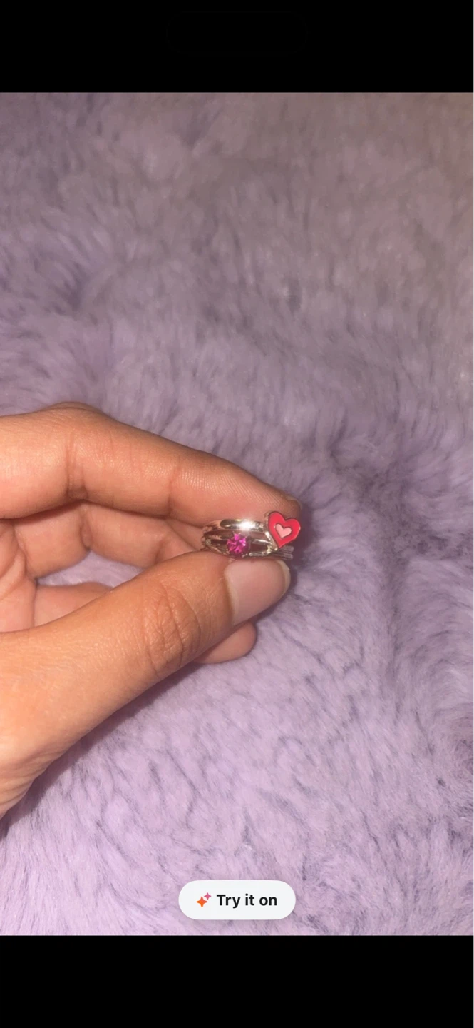 Silver-tone Ring with Pink Heart and Gem