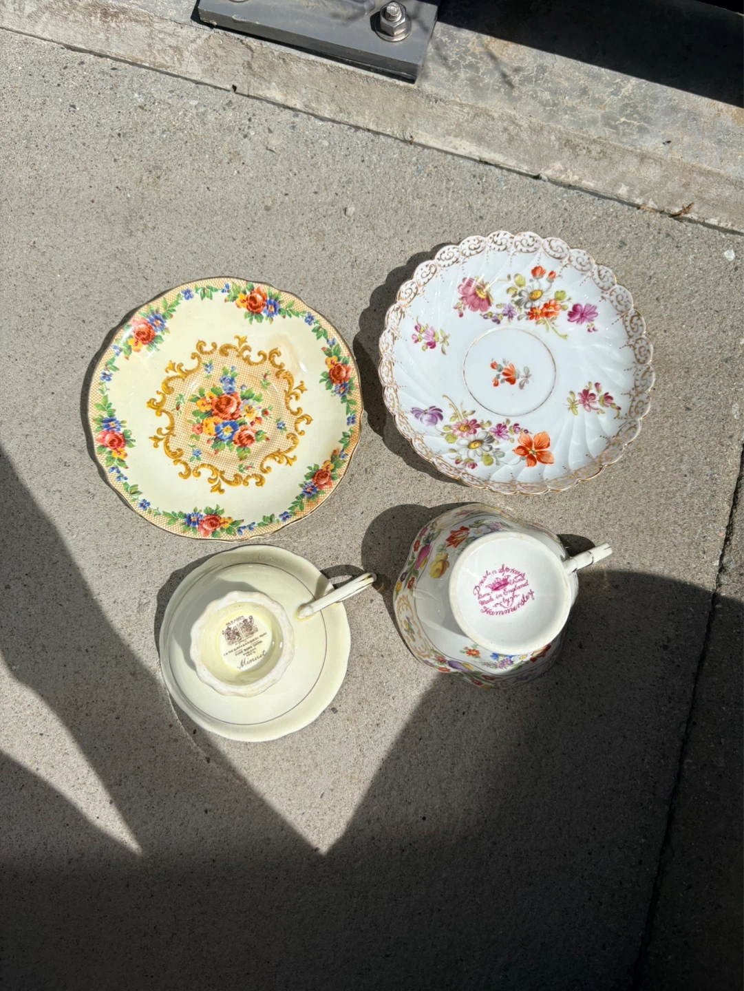 Royal Albert and Paragon Minuet teacups and saucers