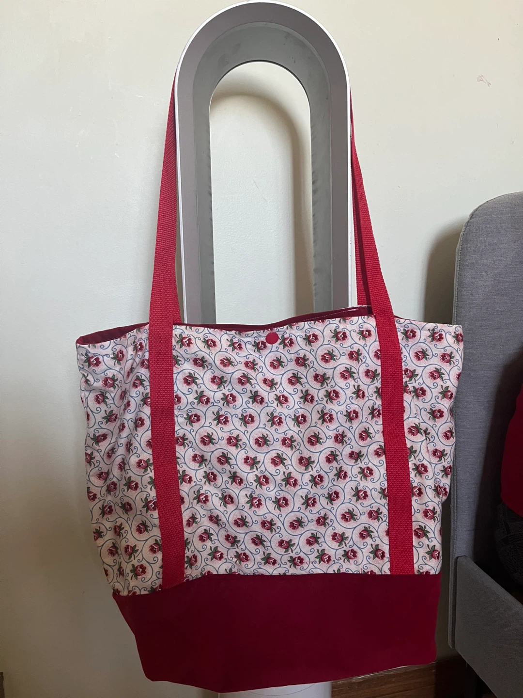 Floral Tote Bag with Red Straps
