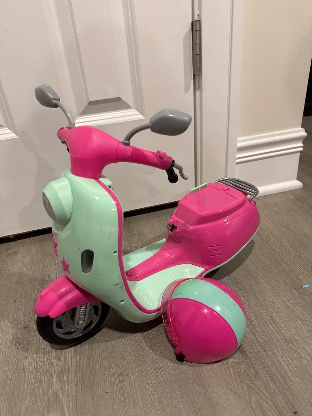 Pink and Mint Green Toy Scooter with Helmet