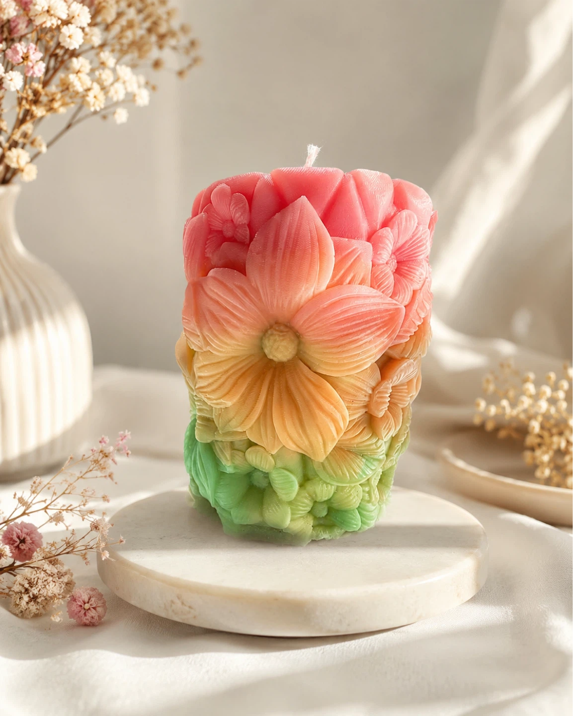 Decorative Carved Flower Candle