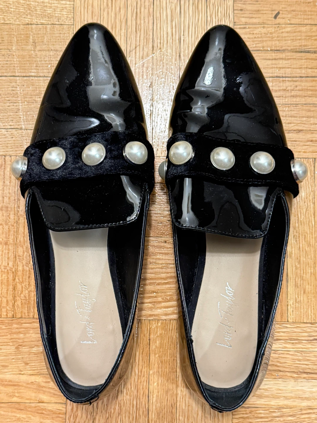 Lord & Taylor Black Patent Pearl Loafers
