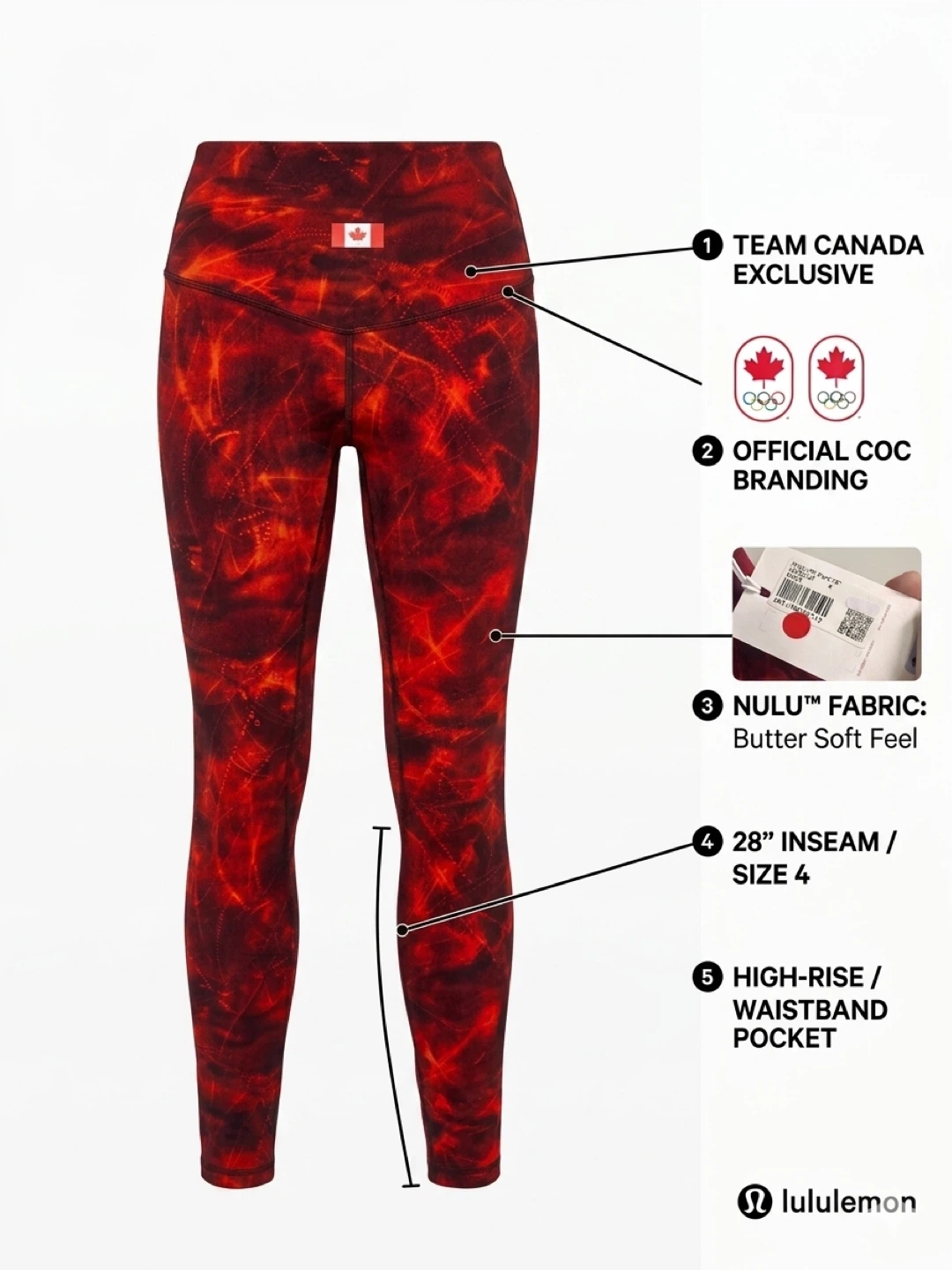 Lululemon Team Canada Nulu High-Rise Leggings Size 4