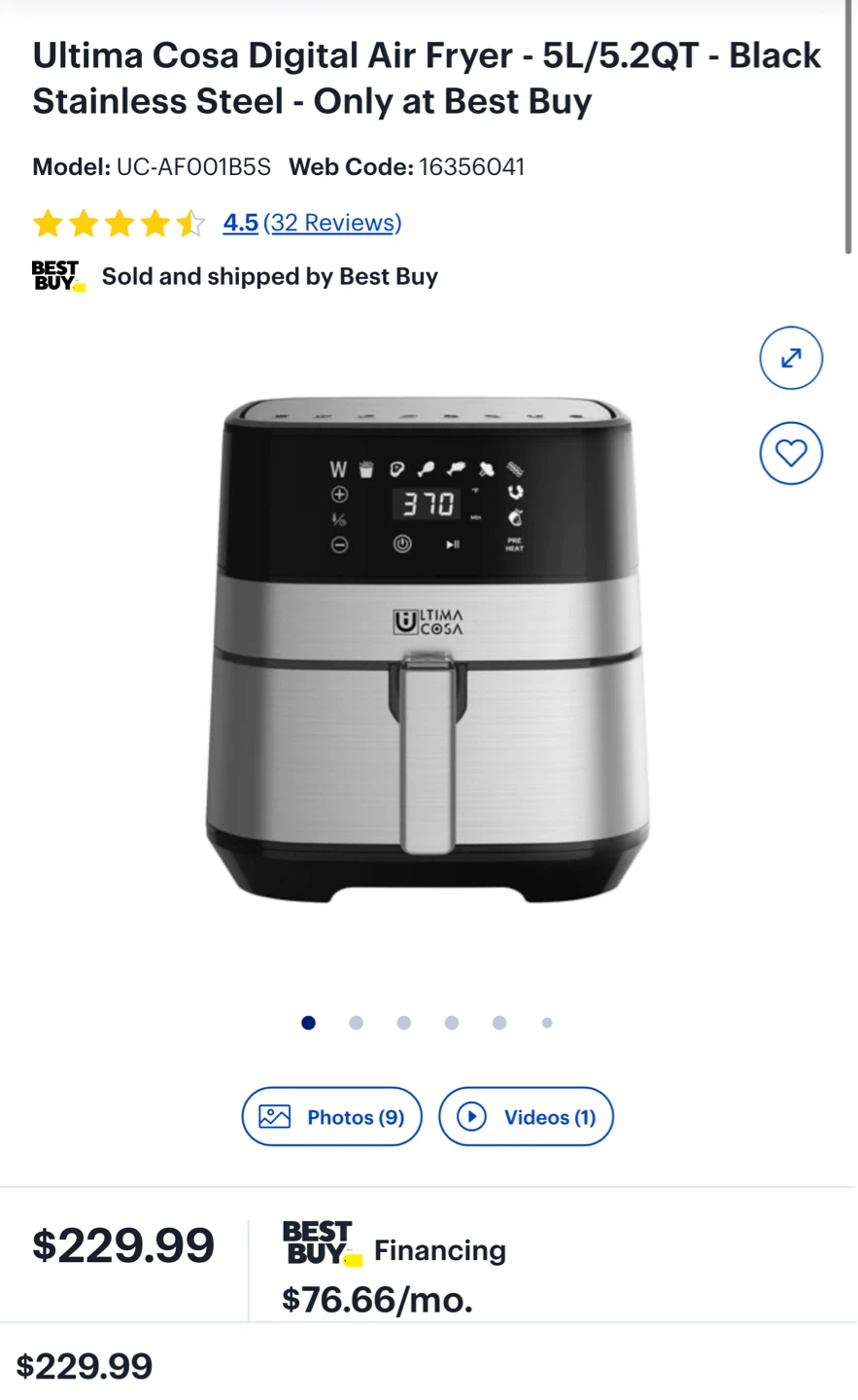 Ultima Cosa Digital Air Fryer - photo 2