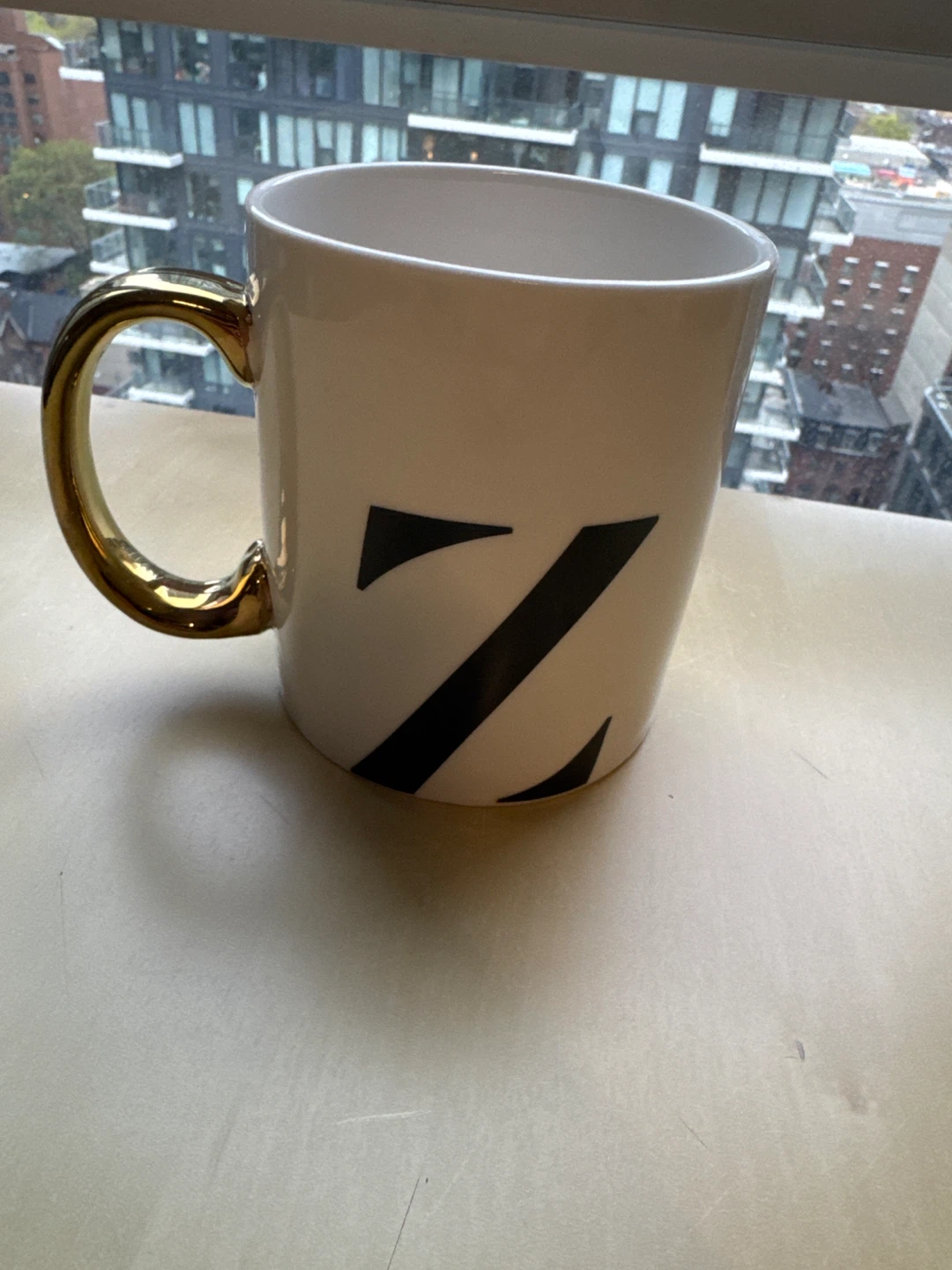 Indigo White Mug with Black "Z" and Gold Handle