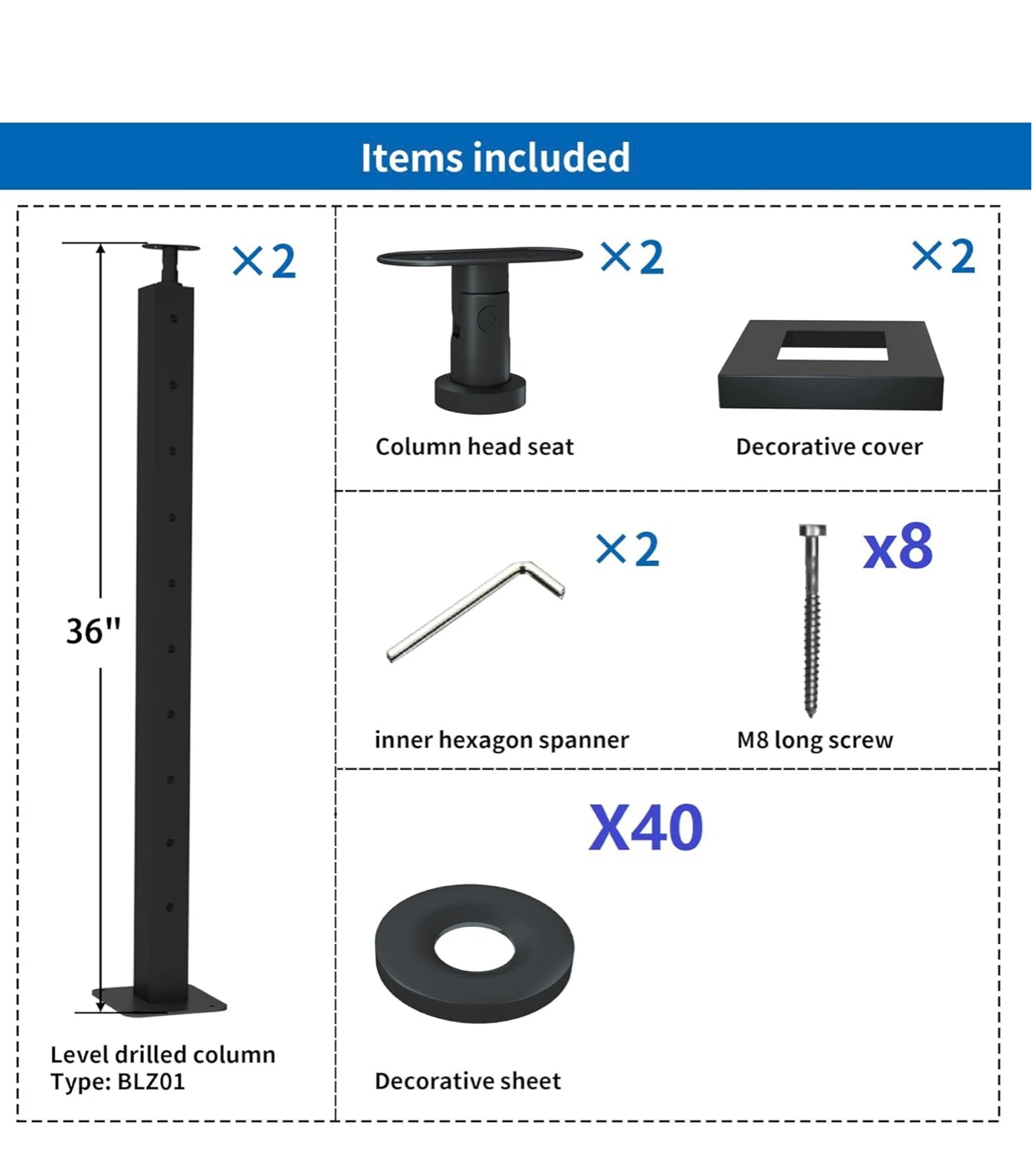 2 PCS Black Steel Cable Railing Posts 36" Stairs and Deck CR6 - photo 3