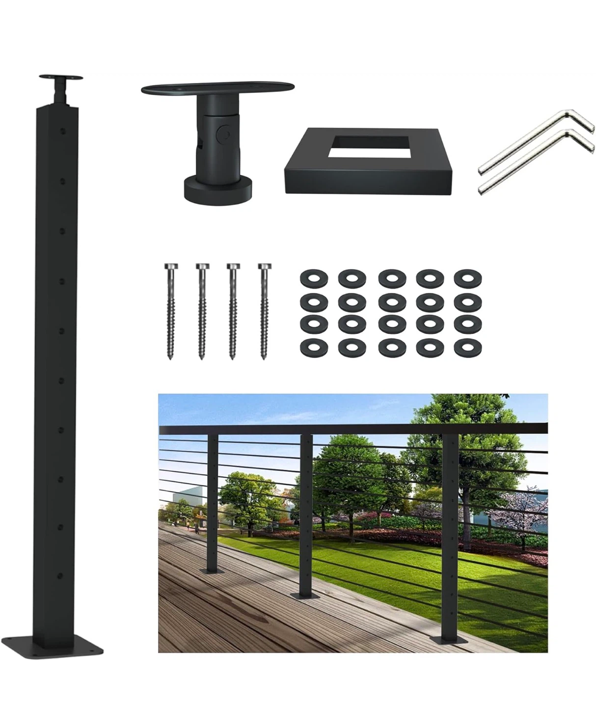 2 PCS Black Steel Cable Railing Posts 36" Stairs and Deck CR6 - photo 2
