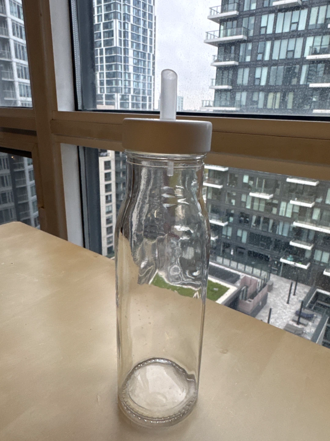 Glass Bottle with Straw Lid