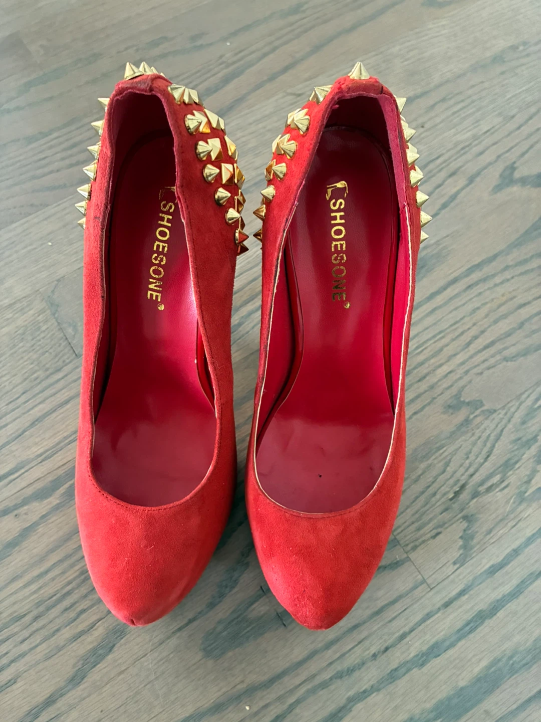 SHOESONE Red Suede Studded Heels - Size 37