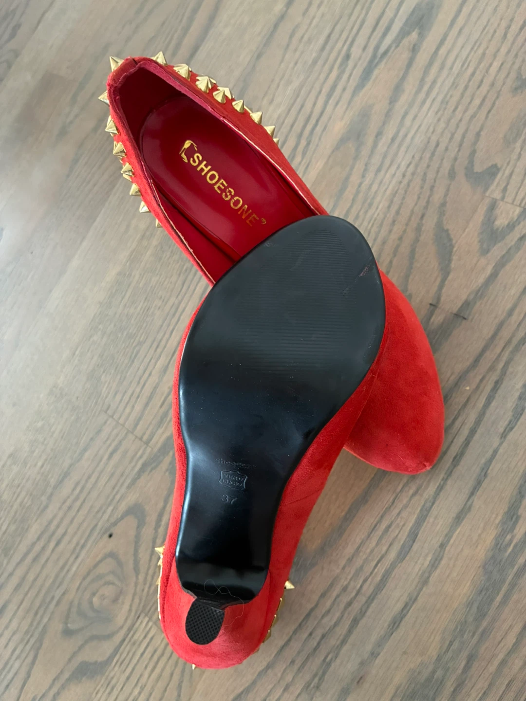 SHOESONE Red Suede Studded Heels - Size 37 - photo 4