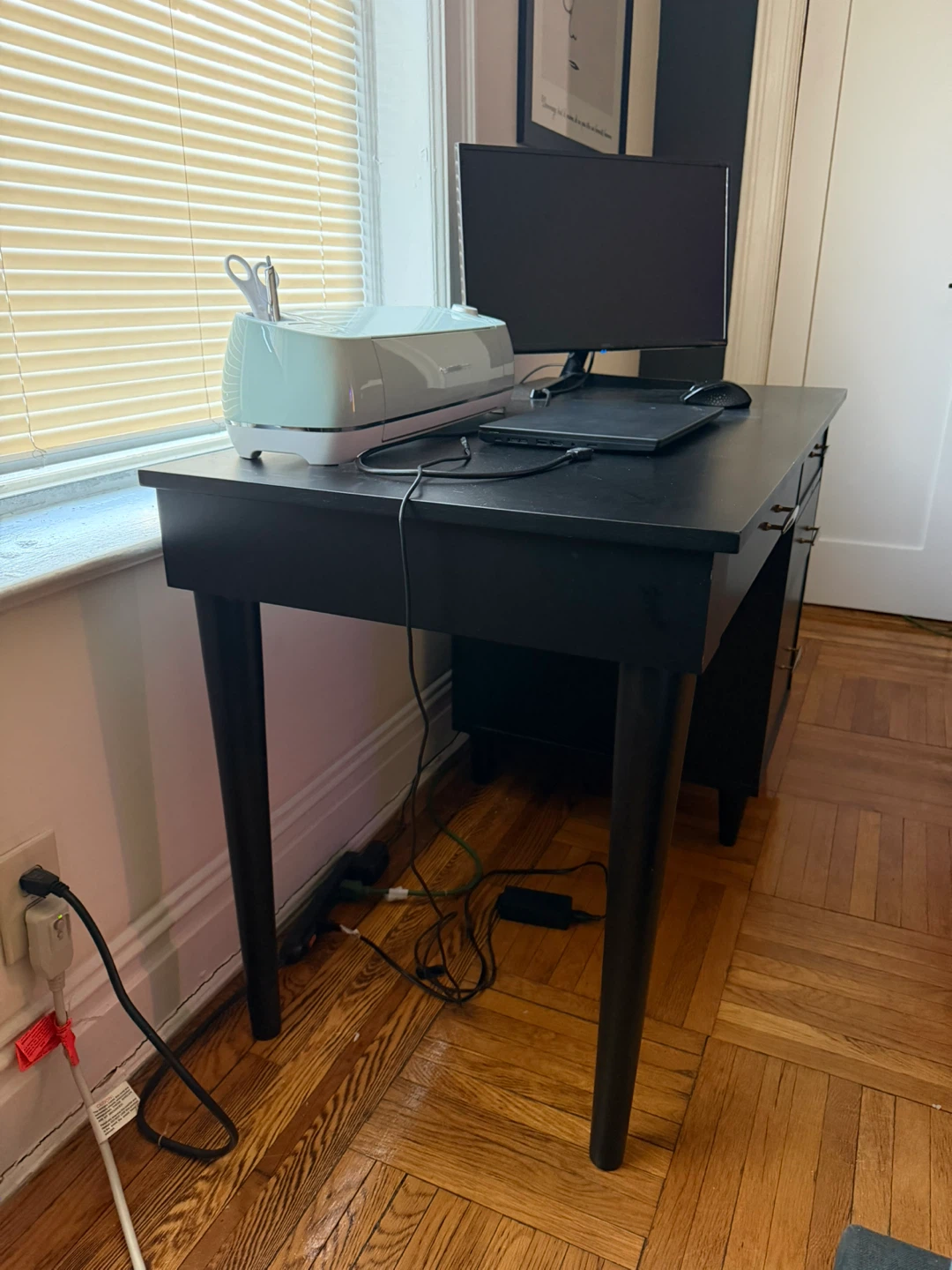 Black Mid-Century Modern Desk with Drawers - photo 2