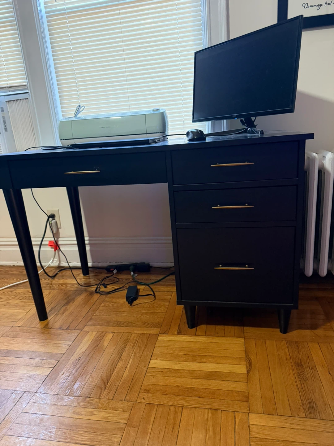 Black Mid-Century Modern Desk with Drawers