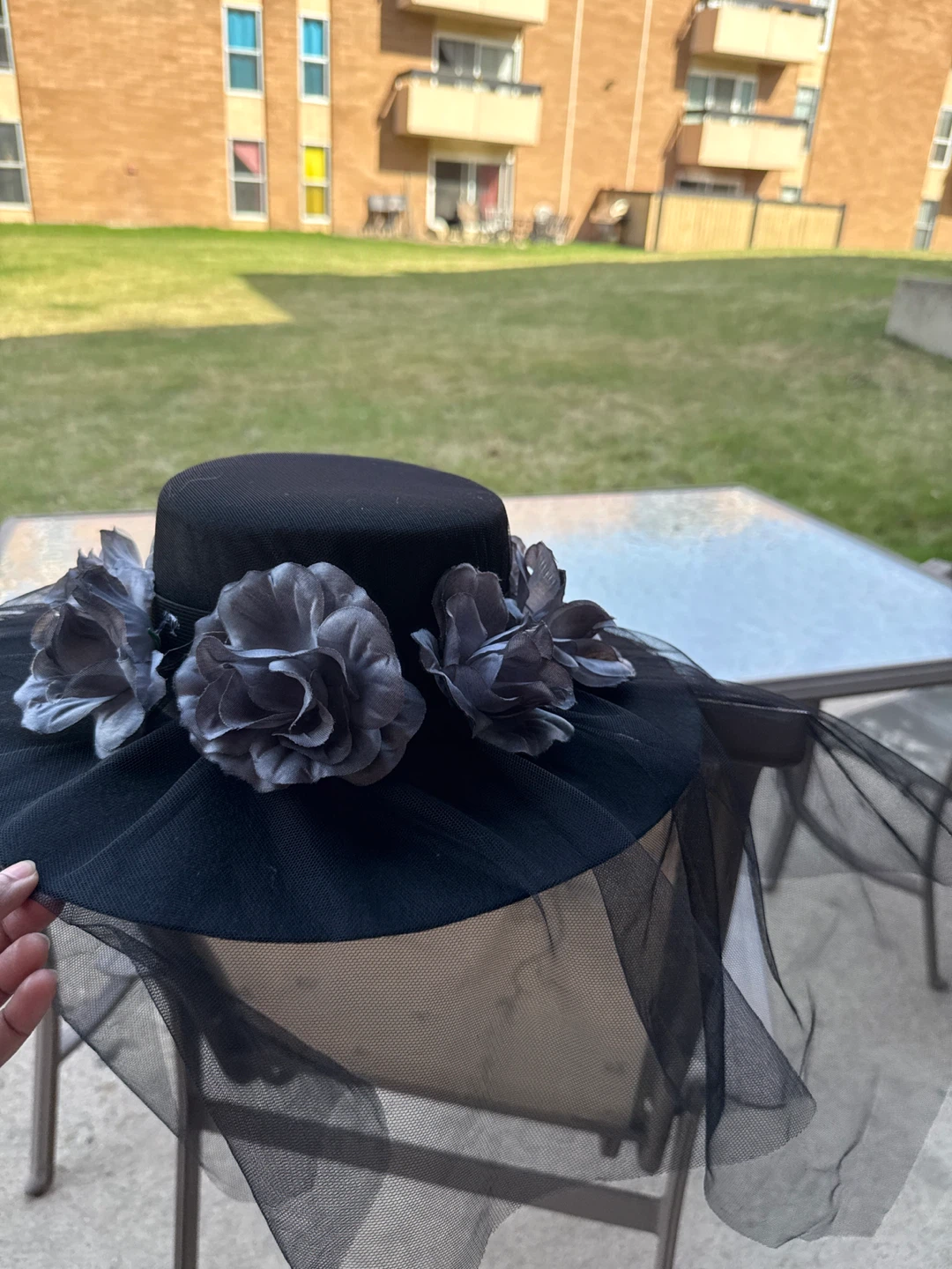 Black Floral Netting Hat