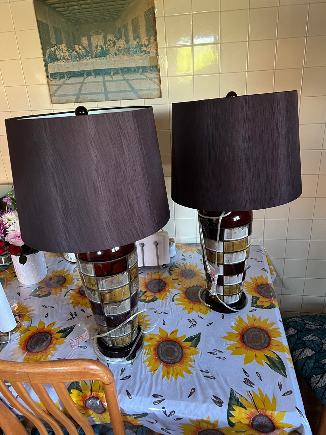 Pair of Ceramic Table Lamps with Dark Brown Shades - photo 2