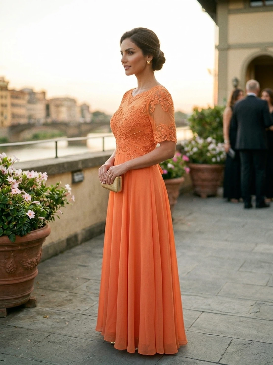 Orange Lace Embellished Maxi Dress