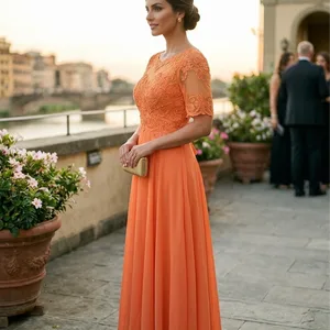 Orange Lace Embellished Maxi Dress