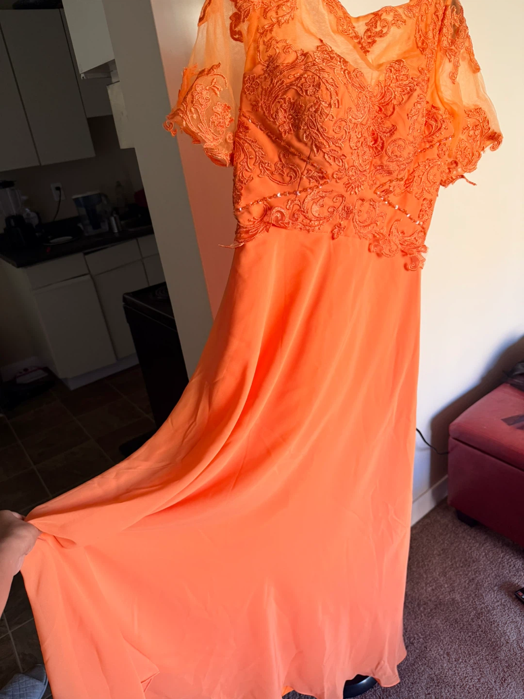 Orange Lace Embellished Maxi Dress - photo 4