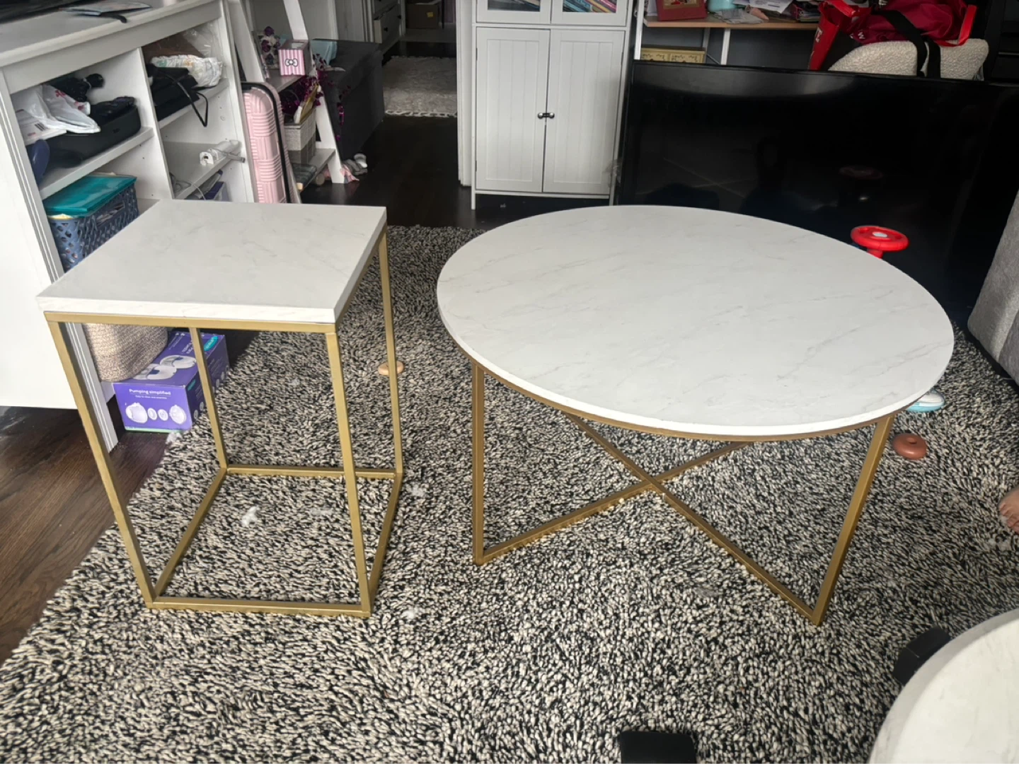 Marble Top Coffee Table and Side Table Set - photo 2