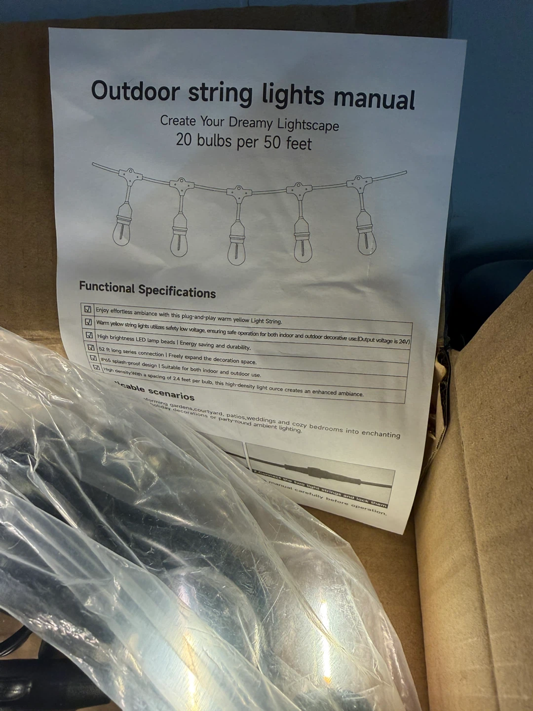 Outdoor String Lights - 50 ft, 20 Bulbs - photo 2