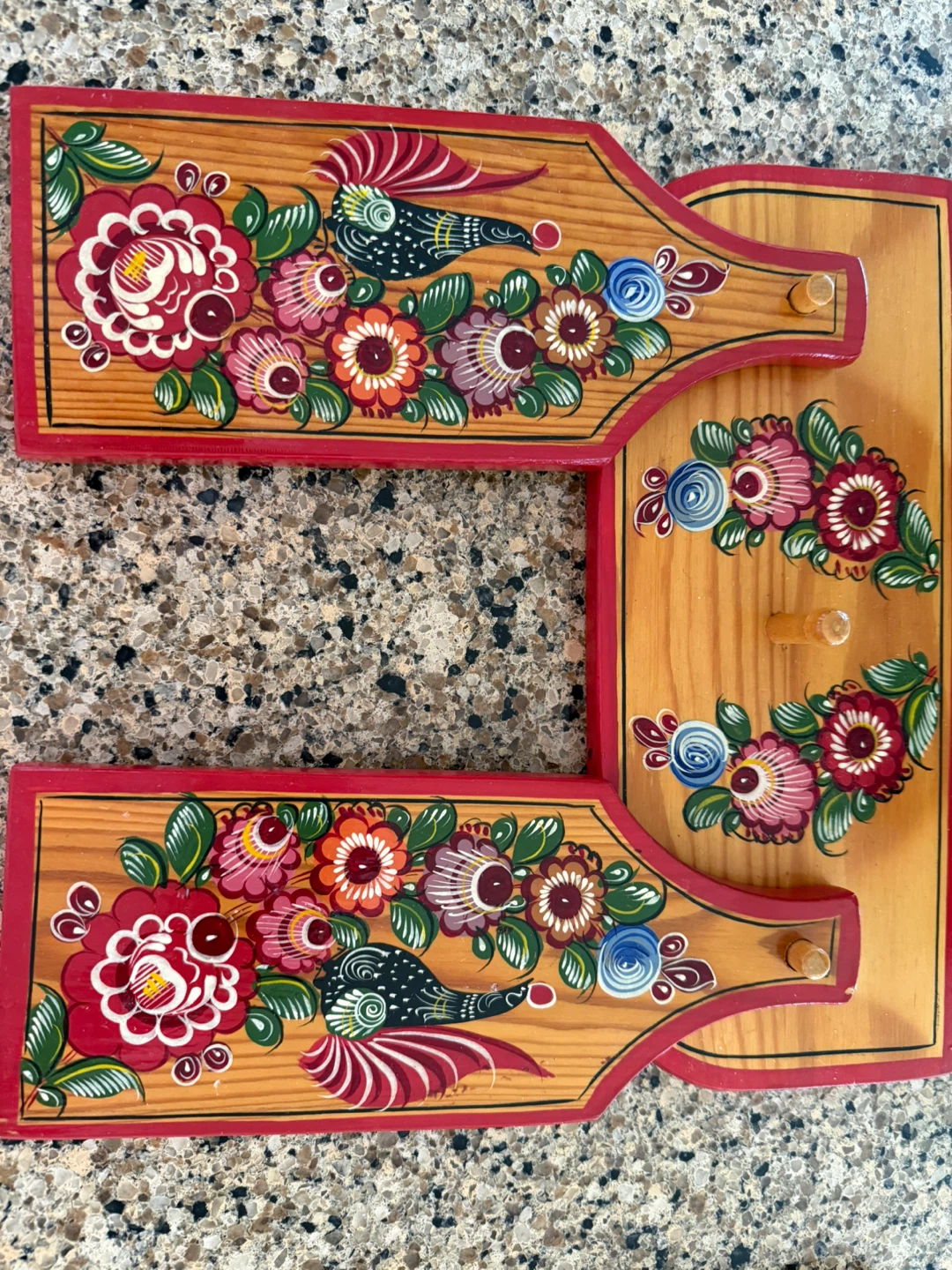 Hand-Painted Wooden Wall Shelf with Folk Art Design