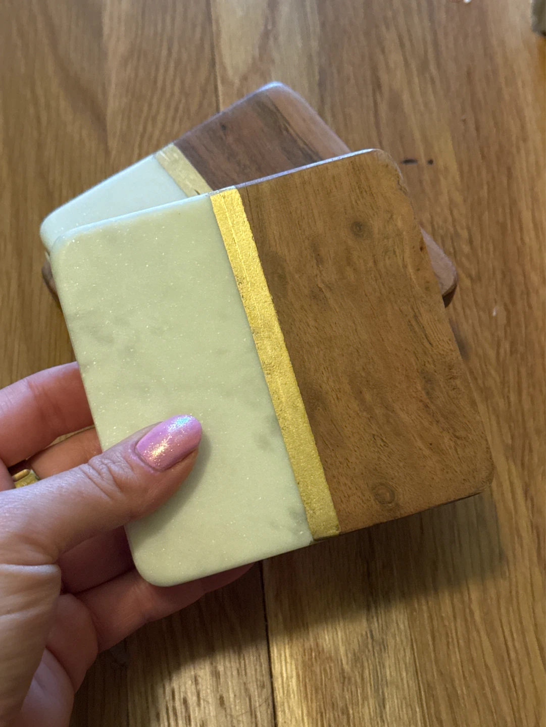 Marble and Wood Coasters with Gold Accent