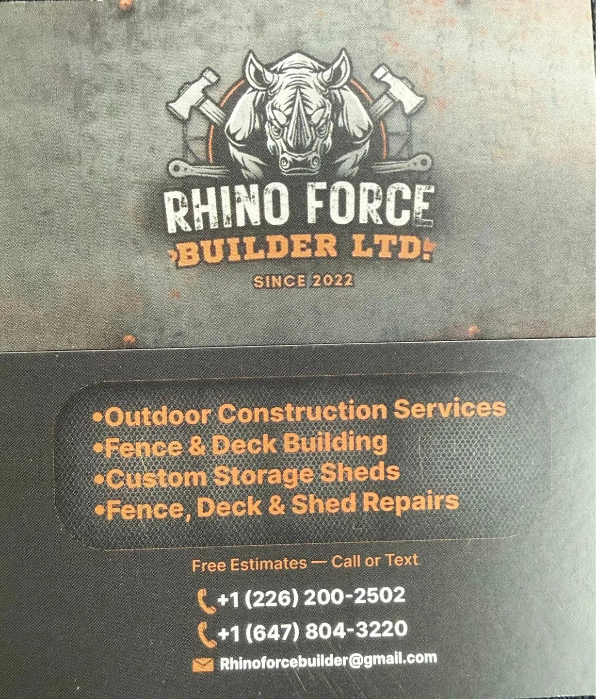 Rhino Force Builder Ltd. Business Card - photo 2