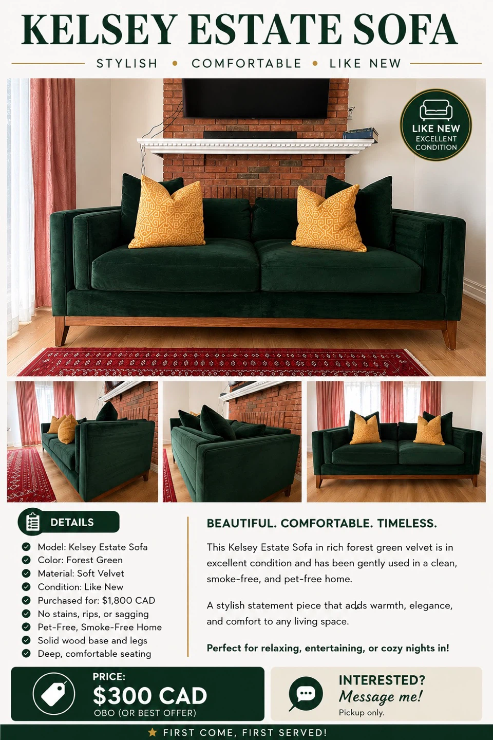 Kelsey Estate Sofa - Forest Green Velvet