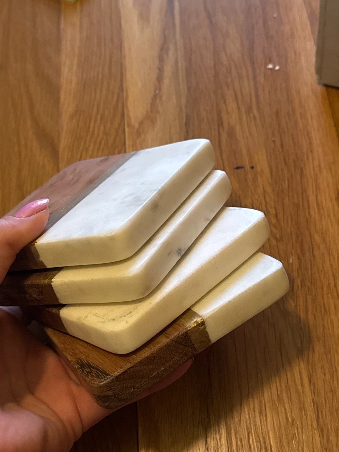 Marble and Wood Coasters with Gold Accent - photo 2