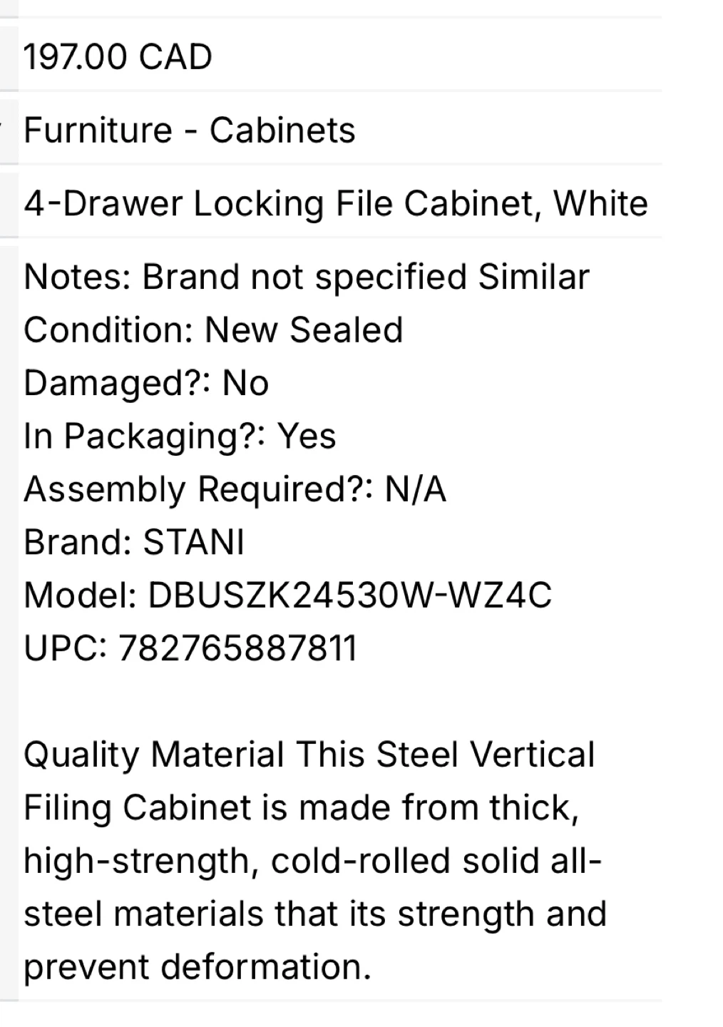 STANI 4-Drawer Locking File Cabinet, White - photo 4