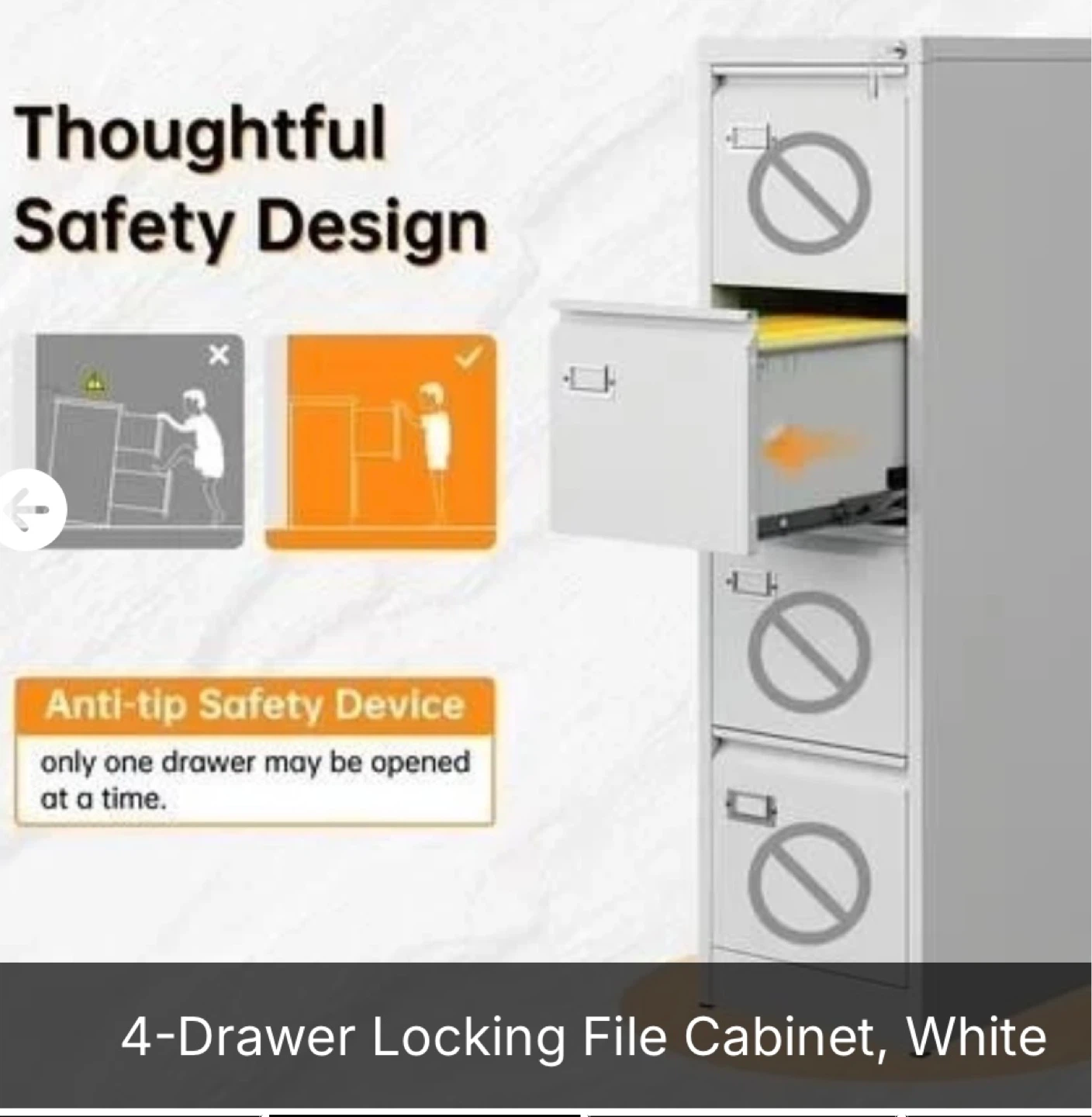STANI 4-Drawer Locking File Cabinet, White - photo 3