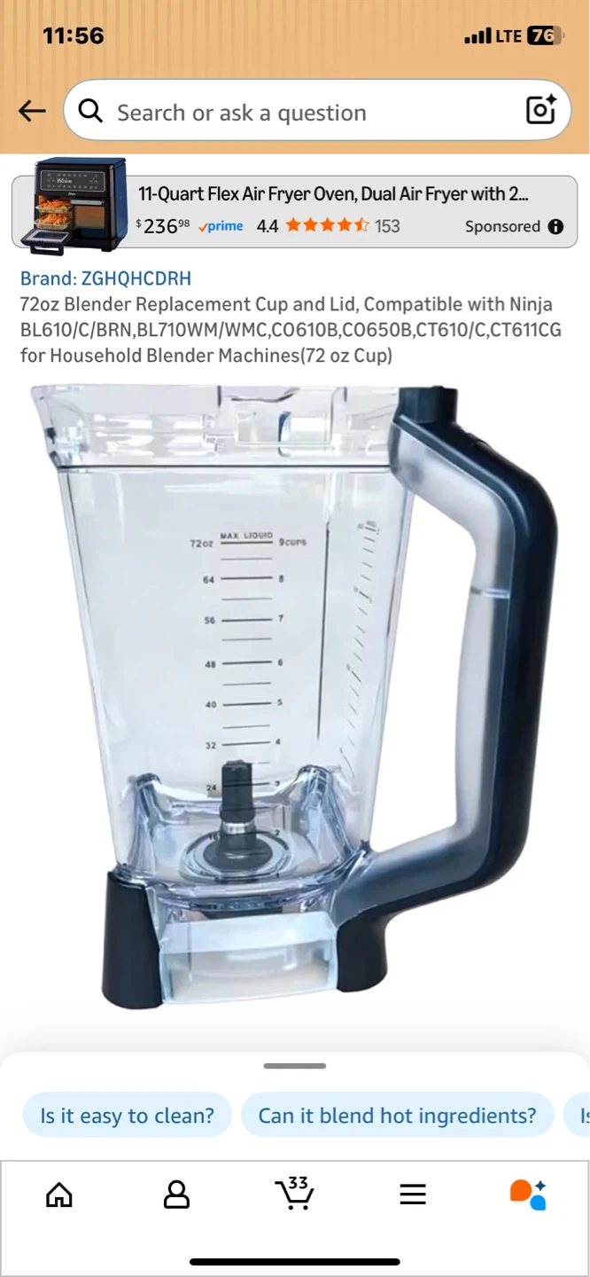 72oz Blender Replacement Cup and Lid