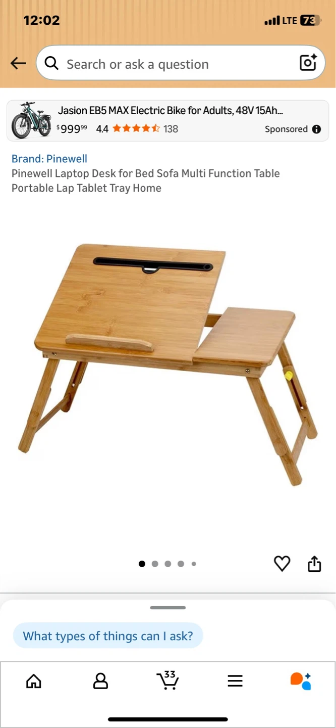 Pinewell Bamboo Laptop Desk for Bed