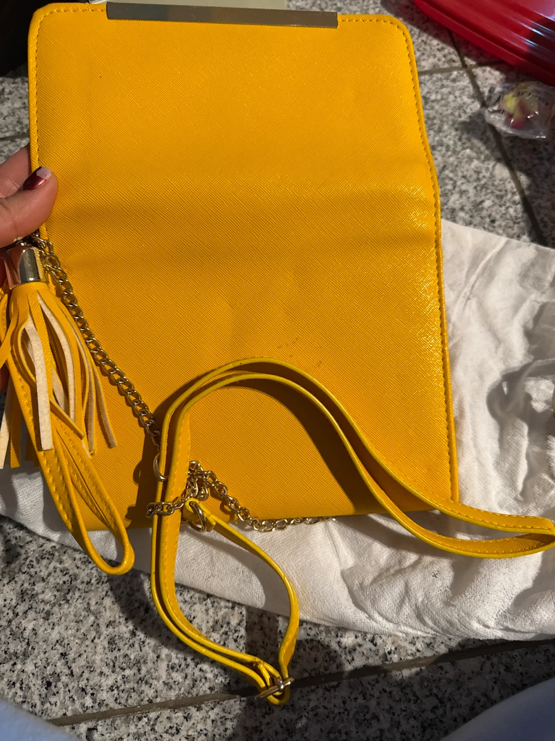 Yellow Clutch with Tassel and Wrist Strap - photo 3